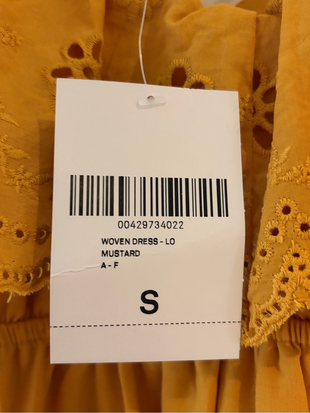 Women’s Mustard Eyelet Tiered Dress with Flutter Sleeves - Picture 2 of 3